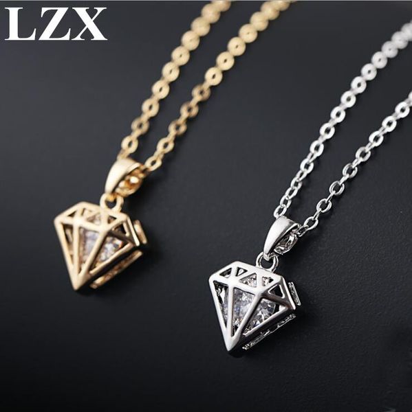 

pendant necklaces lzx trendy necklace white gold color hollow round cut clear cubic zirconia crystal for women fashion jewelry collar, Silver