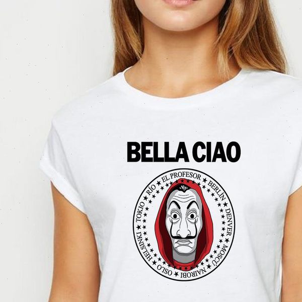 

la casa de papel bella ciao tshirt circular graphic women spring summer t shirt harajuku loose round neck t shirt, White