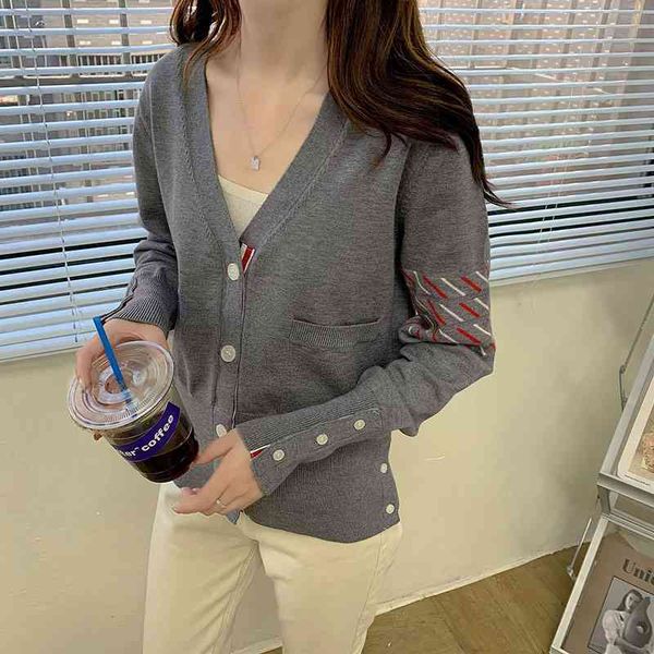 

women's jackets spring fashion embroidered with low-necked v cardigan oversized long sleeve single button breasted sweater jmjx, Black;brown
