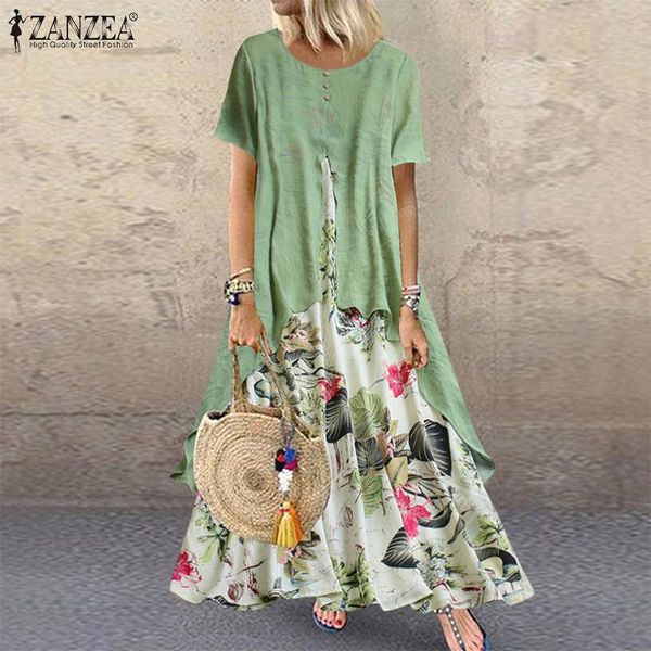 

party dresses summer vintage floral printed patchwork dress zanzea 2021 women sundress casual short sleeve long maxi vestido femme robe, White;black