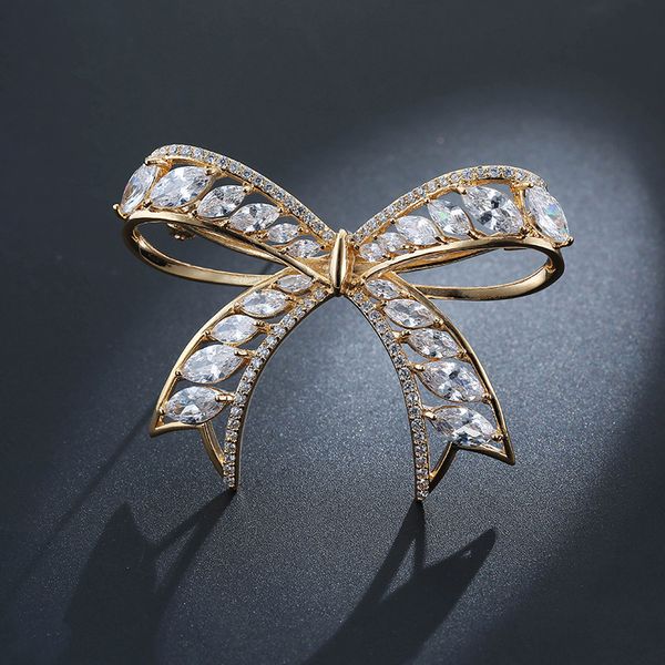 

flower 14k soild gold brooches for women classic bowknot anniversary voal diamond jewelry christmas luxury brooch pins, Gray