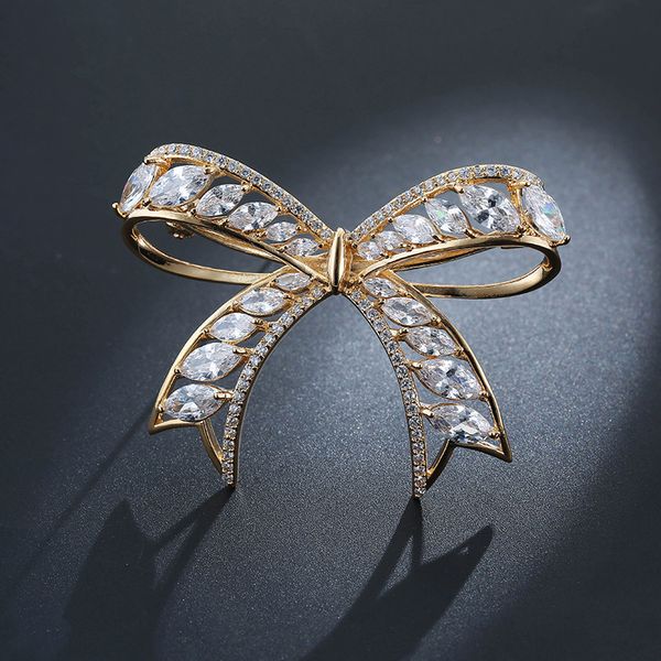 Blume 14K Soild Gold Broschen für Frauen Klassische Schleife Jahrestag oder Diamant Schmuck Weihnachten Luxus Brosche Pins