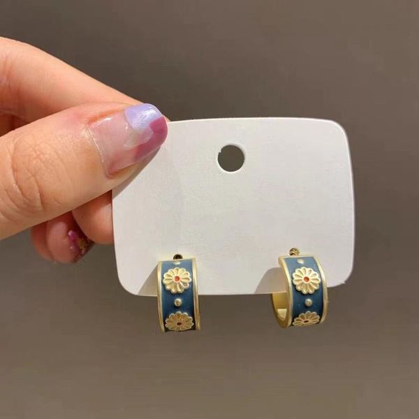 

stud korean cute vintage flower enamel square round glaze earrings for women fashion boucle d'oreille brincos jewelry, Golden;silver