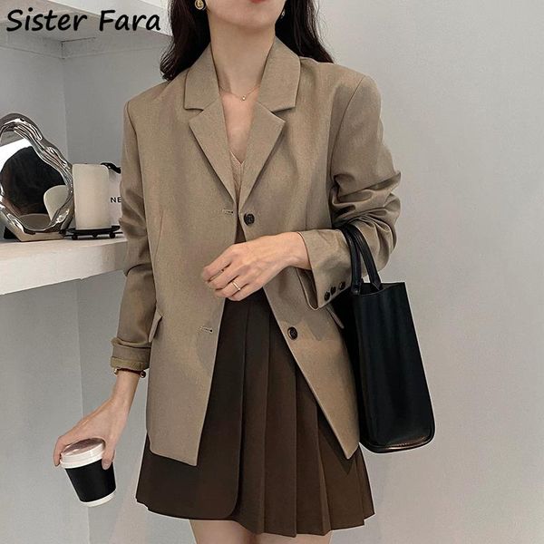 

women's suits & blazers sister fara spring autumn elegant loose blazer notched single breasted casual ladies solid jacket coat, White;black