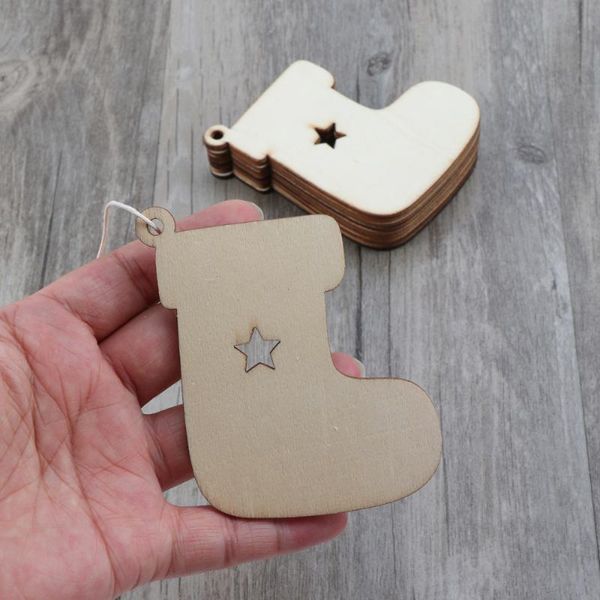 

10pcs socks shape wooden christmas pendant christmas stockings tree decorations with rope