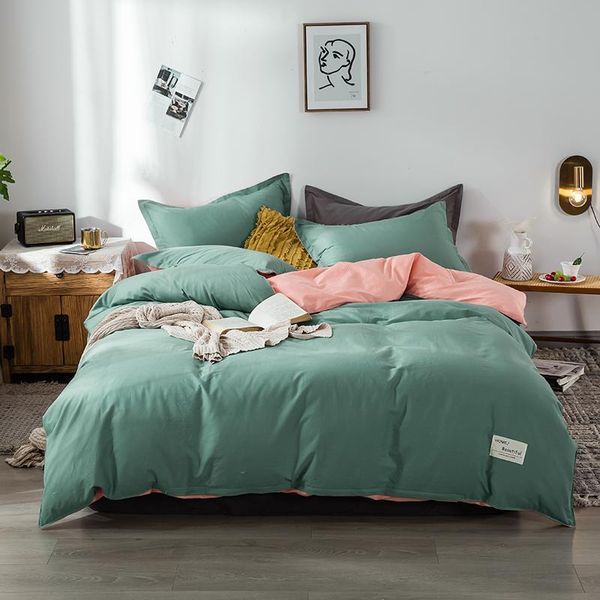 

solid green bedding sets cotton twin full  double duvet cover sets luxury fashion flat sheet pillow cases pink bedclothes