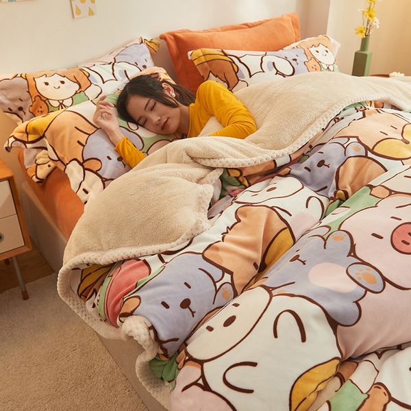 

milk four piece flannel beibei bedding set veet edging four piece bedding set