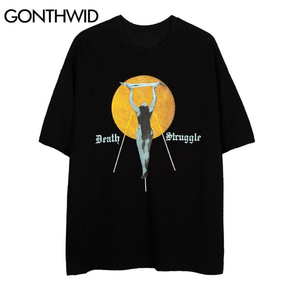 Gonthwid Tişörtleri Streetwear Rahat Gotik Punk Kaya Erkekler Gezegen Kız Baskı Kısa Kollu T-Shirt Gevşek Hip Hop Harajuku Tees Tops C0315