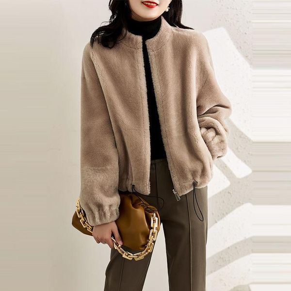 

women's fur & faux 2021 women winter warm long sleeve soft zipper jackets female thick one-piece plush loose short coat outwear c114, Black