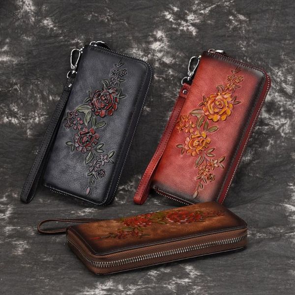 

wallets european and american fashion vintage tree high zipper bag hand-rub casual handbag wallet, Red;black