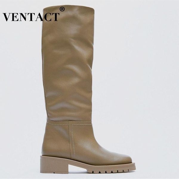 

boots ventact women riding chunky ins knee high ladies fashion cool winter shoes daily footwear size 35-40, Black