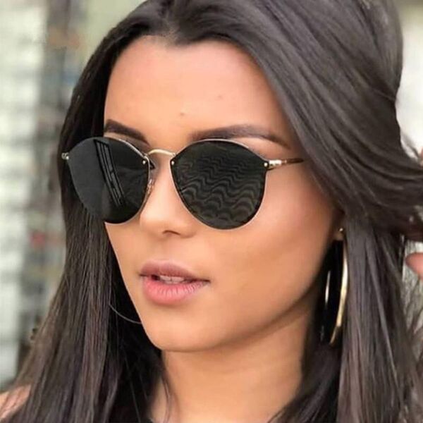 

luxury round sunglasses women brand designer cateye retro rimless sunglass mirror sun glasses female 2021 zonnebril dames, White;black