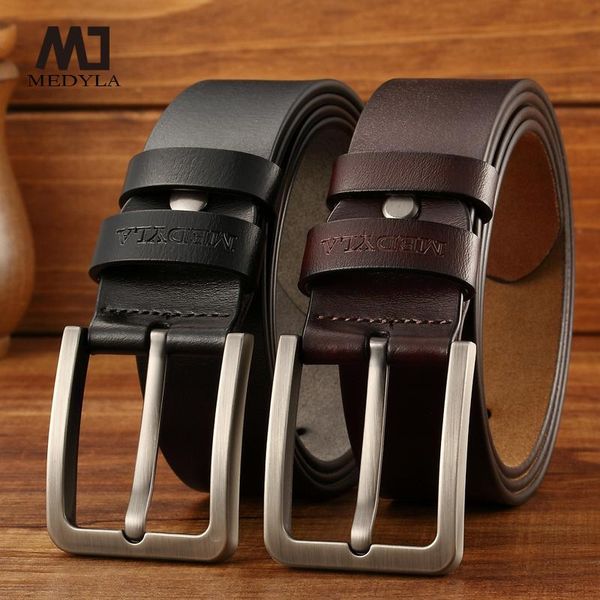 

belts medyla genuine leather luxury strap male for men vintage pin buckle belt men's jeans sm11, Black;brown