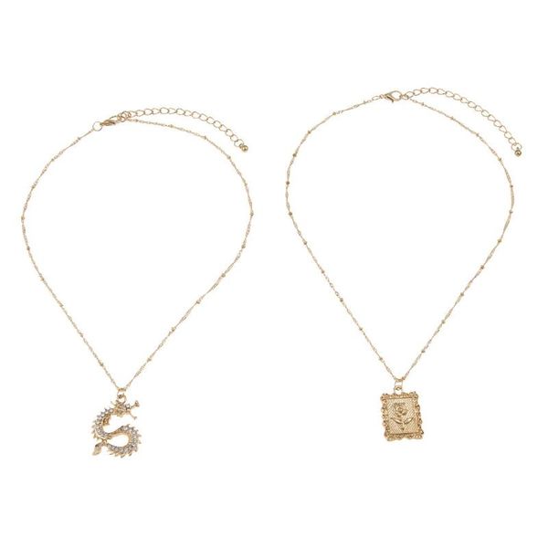 

pendant necklaces oein 2pcs fashion dragon set for women men vintage rose choker, Silver