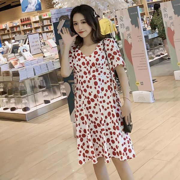 

maternity dresses 2021 summer pregnant women lactation dress v-neck loose breastfeeding ruffles patchwork polka dot nursing, White
