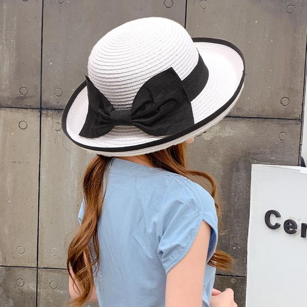 

wide brim hats fashion 2021 women's elegant bowknot sun hat straw cap female summer travel vacation anti-uv beach chapeu, Blue;gray