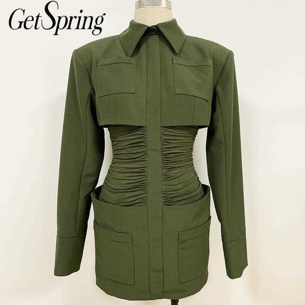 

getspring women dress irregular long sleeve green vintage dresses fashion short summer clothes 210601, Black;gray