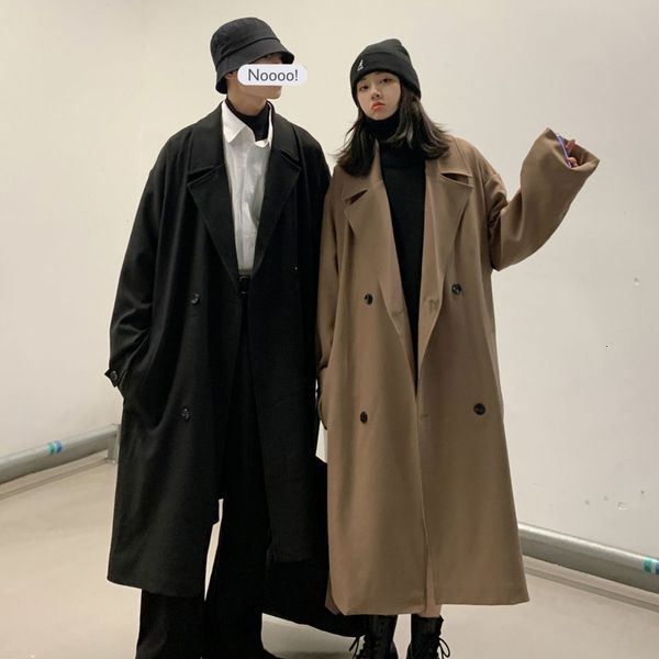 

2021 new winter thick men's warm fashiona casual oversize long men overcoat wild korean couple woolen coat m-2xl 5hik, Black