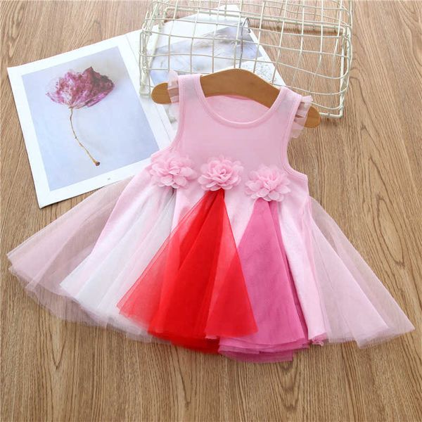 Yaz Bebek Kız Gökkuşağı Elbise Renkli Tutu Çiçek Kız Elbise Pamuk Kolsuz Giyim Kıyafet Toddler 210529 Için