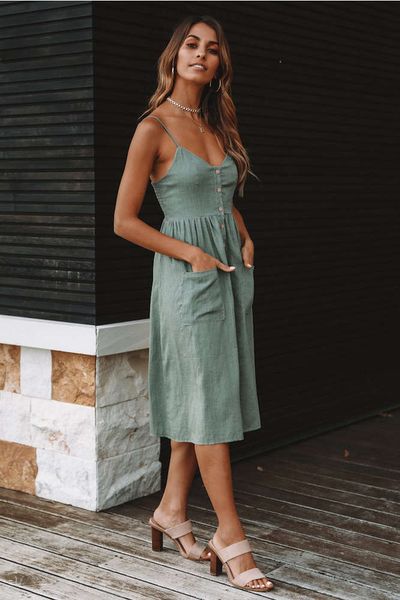 

2020 summer new cotton hemp slub dress, Gray