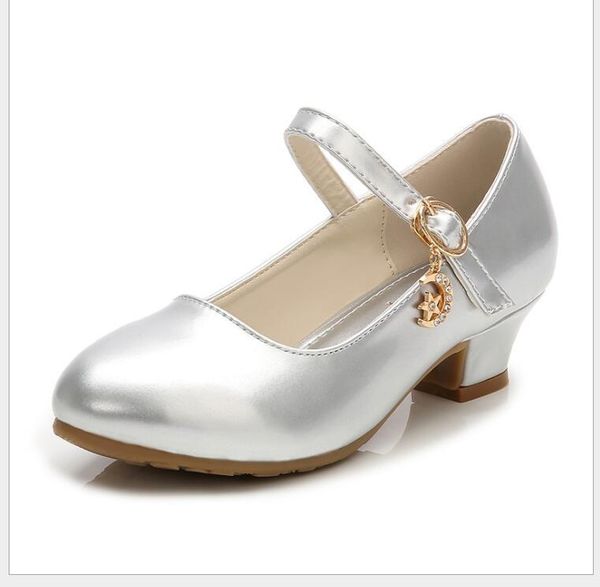 

flat shoes white girls formal party wedding genuine leather teenage children with high heels sandals, Black;grey