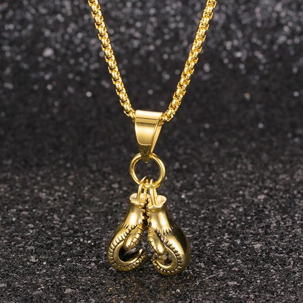 

men's necklace chain Boxing suit pendant stainless steel long necklace men fashion steel gold black jewelry on the neck, Silver