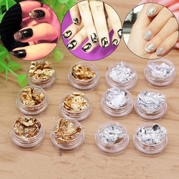 

nail glitter 3 box sequins art flakes aluminum foil paper gold silver irregular paillette manicure tips diy decoration, Silver;gold