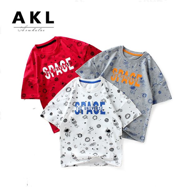 

short 2021 summer korean new sleeve middle school children's cartoon full print boys' t-shirt, Black;white