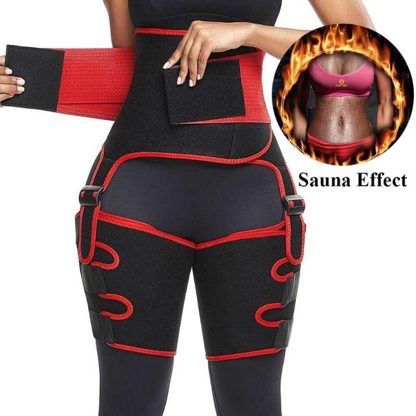 

women's shapers 3 in 1 sauna shaper neoprene waist trainer body shapewear women thermo belt fitness thigh trimmer high slimming sheath, Black;white