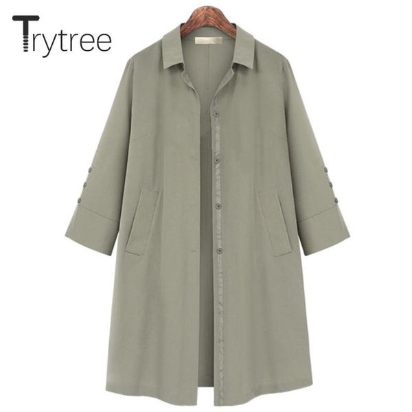 

women's trench coats trytree 2021 autumn winter women blouse casual coat turn-down collar single breasted fashion office lady 3 colour, Tan;black