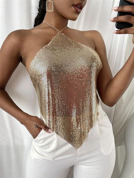 

women's swimwear women dress tunics for the beach summer 2021 cover up bath suit metal chain neck gold backless perspective sequin vest, White;black