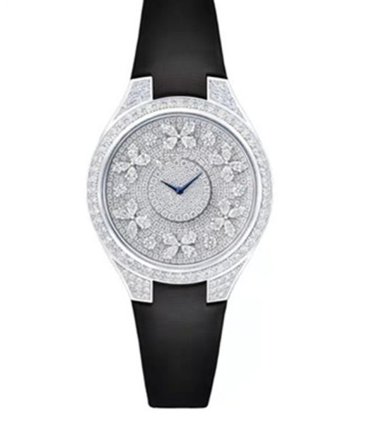 Tendência luxuosa marca discoteca borboleta branco ouro diamante relógio sinal logotipo cristal pode mover relógio de pulso de couro de quartzo de couro genuíno