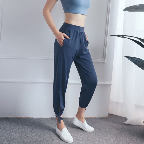 

sports fitness pants loose-fit breathable running sports yoga pants side open, Gray
