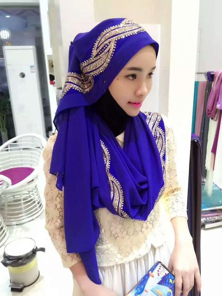 

spiral pearl ironing and drilling monochrome headscarf women's chiffon bag scarf head cover, Blue;black