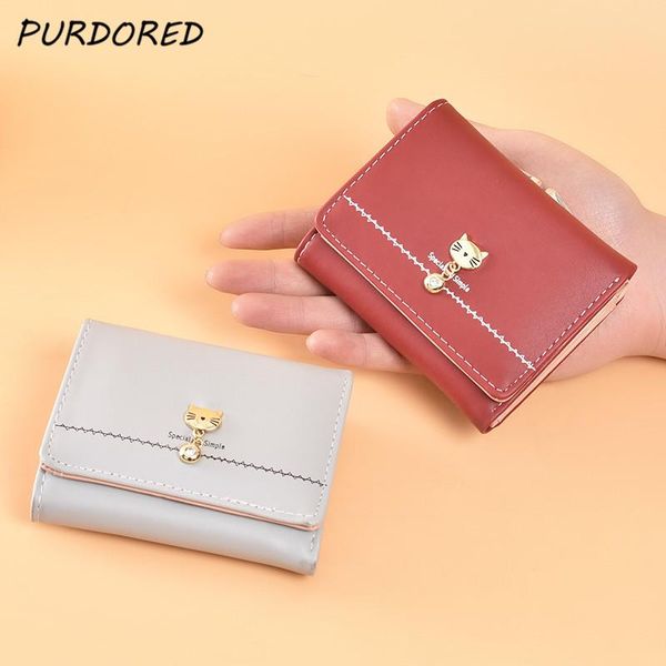 

card holders purdored 1 pc women cat holder pu leather bank business wallet candy color small coin purse female ladies tarjetero, Brown;gray