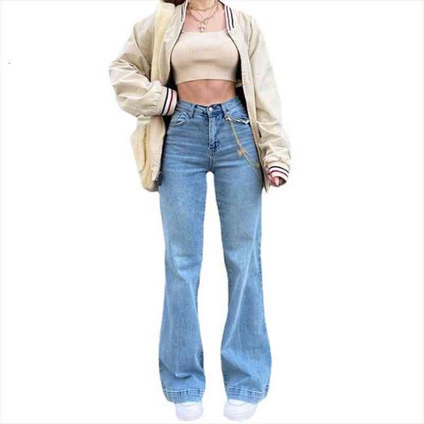 

High Waist Flared Jeans For Women Bell Bottom Baggy Jeans Y2k Harajuku Streetwear Wide Leg Pants Fashion Ladies Trousers, Blue