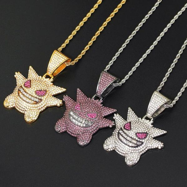 

men pendant necklace halloween personality little devil tennis chain zircon rhinestone gold hip hop female necklace jewelry, Silver