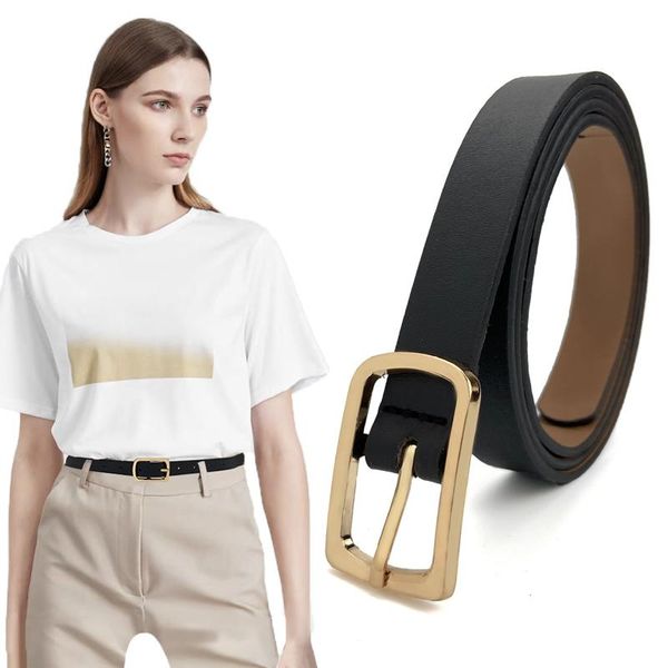 

belts women pu leather thin belt alloy pin buckle designer for ladies casual all-match ins style jeans waistband, Black;brown