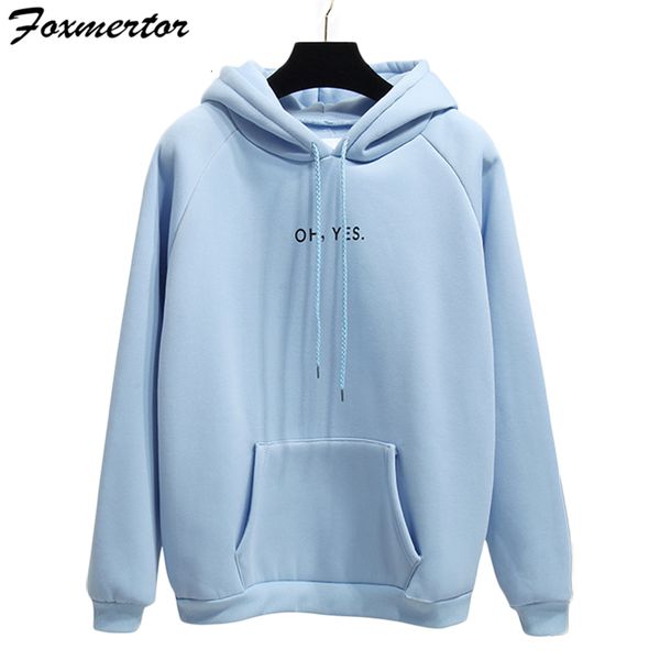 

oh yes letter harajuku casual coat two layers hat winter fleece pink pullover thick loose women hoodies sweatshirt female l18100704, Black