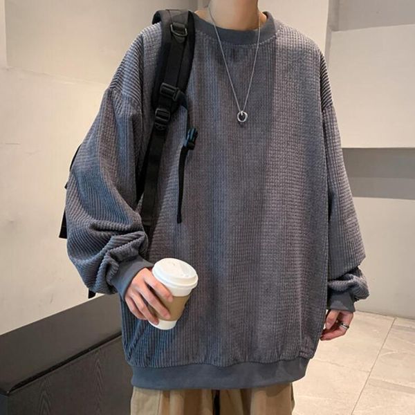 

men's hoodies & sweatshirts spring autumn o-neck men's hoodie korean loose plaid pullover fashion casual streetwear sweatshirt, Black