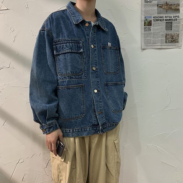 

men's jackets men blue streetwear denim washed harajuku hip hop jacket male korean casual windbreaker tooling jean v1ud, Black;brown