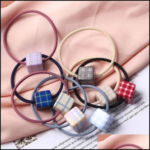 Haarzubehör Baby, Kinder Mutterschaft Quadratisches Gitter Gummibänder Scrunchie Mädchen Frauen Pferdeschwanz Ornamente Farbe Gummiband Stirnband Drop Del