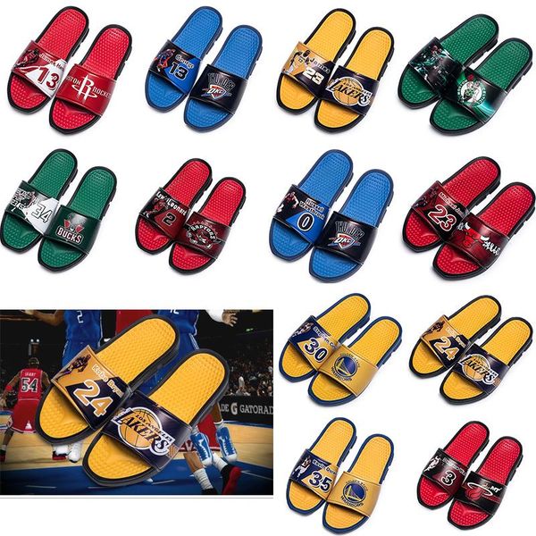

basketball star designer slippers mens summer rubber sandals beach slide fashion non-slip flip flops indoor house shoes size 40-45, Black