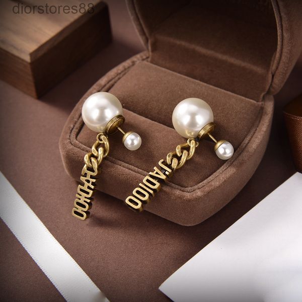 

Ring d Family 2021 Brass Letter Double Sided Pearl Earrings 925 Silver Needle