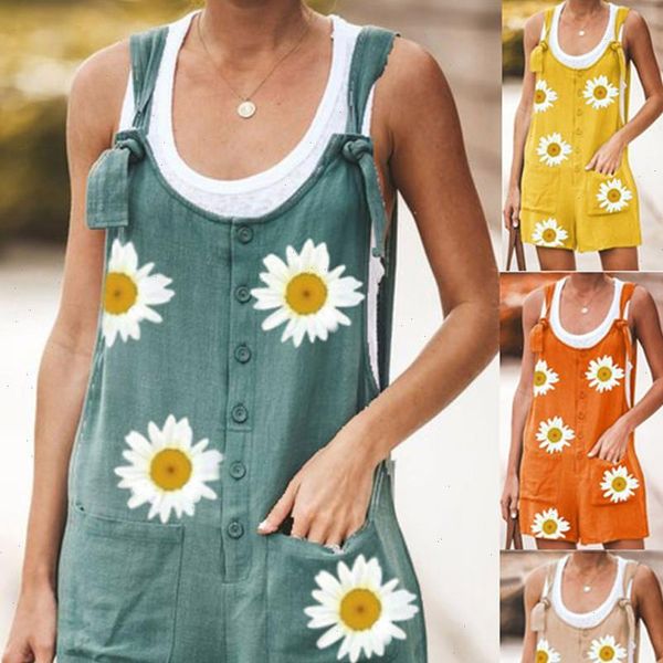 

fashion overalls women daisy print bandage pockets suspenders pants bib shorts elegant jumpsuit kombinezon damski j4s, Black;white