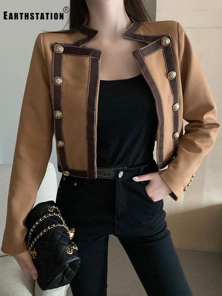 

heavy crafts hit color double-breasted buttons retro short jacket ladies autumn new fashion all-match top, Black;brown