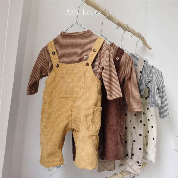 

korean clothing spring fashion boys' girls' autumn and winter corduroy trousers baby children's striped high collar suit, Blue