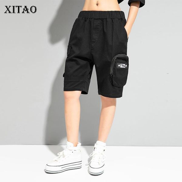 

women's pants & capris xitao high waist pocket black women clothes 2021 summer fashion loose casual elastic slim cargo pant dzl1116, Black;white