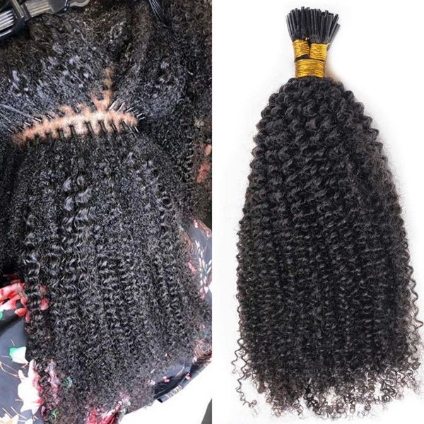 

human hair bulks microlinks afro kinky curly i tip extensions for black women brazilian remy pre bonded 100 strand/ pa