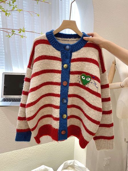

fashion 2020 and sweater new autumn cardigan winter women's color striped short versatile embroidery love knitted jacket fashion luxur, White;black